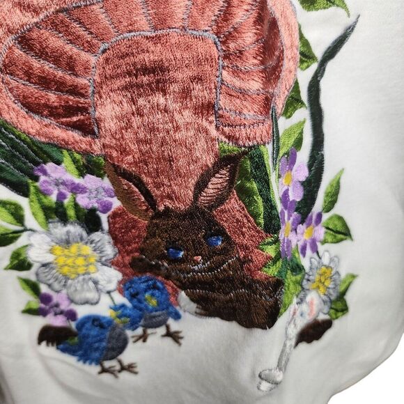 Vintage 70s Embroidered Mushroom Bunny Shirt Top Womens Size L White - Picture 3 of 9